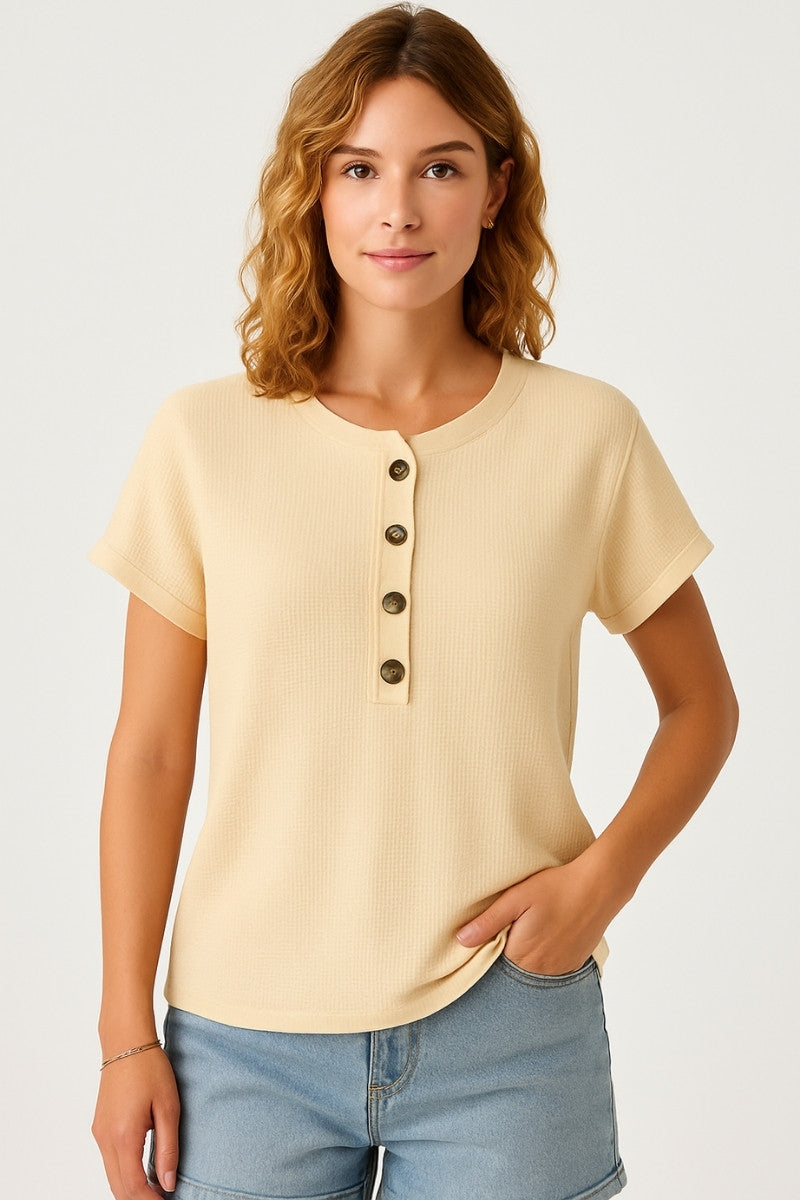 Waffle Knit Button Henley Tee