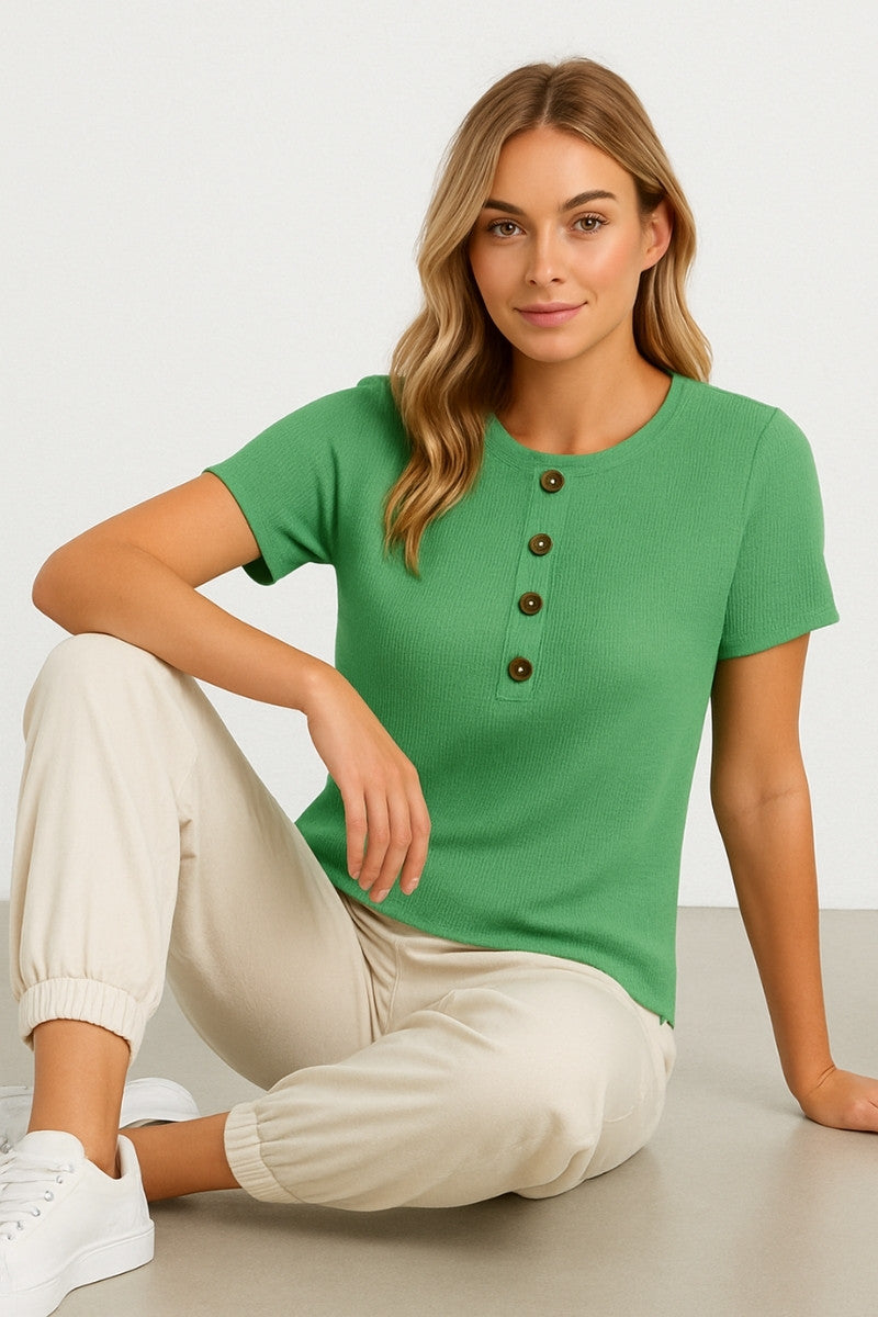 Waffle Knit Button Henley Tee