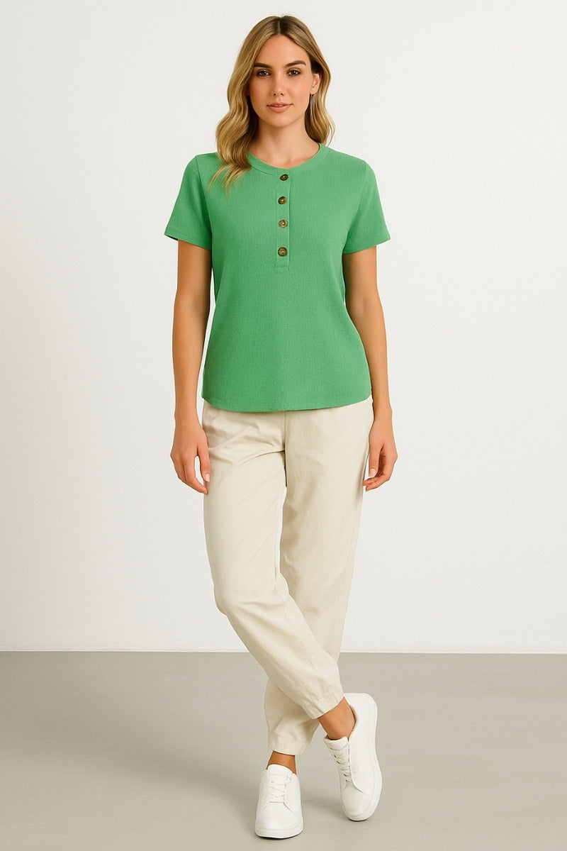 Waffle Knit Button Henley Tee