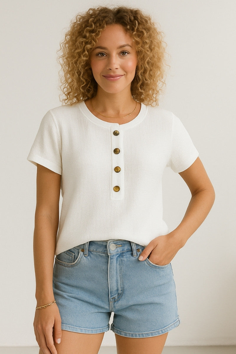 Waffle Knit Button Henley Tee