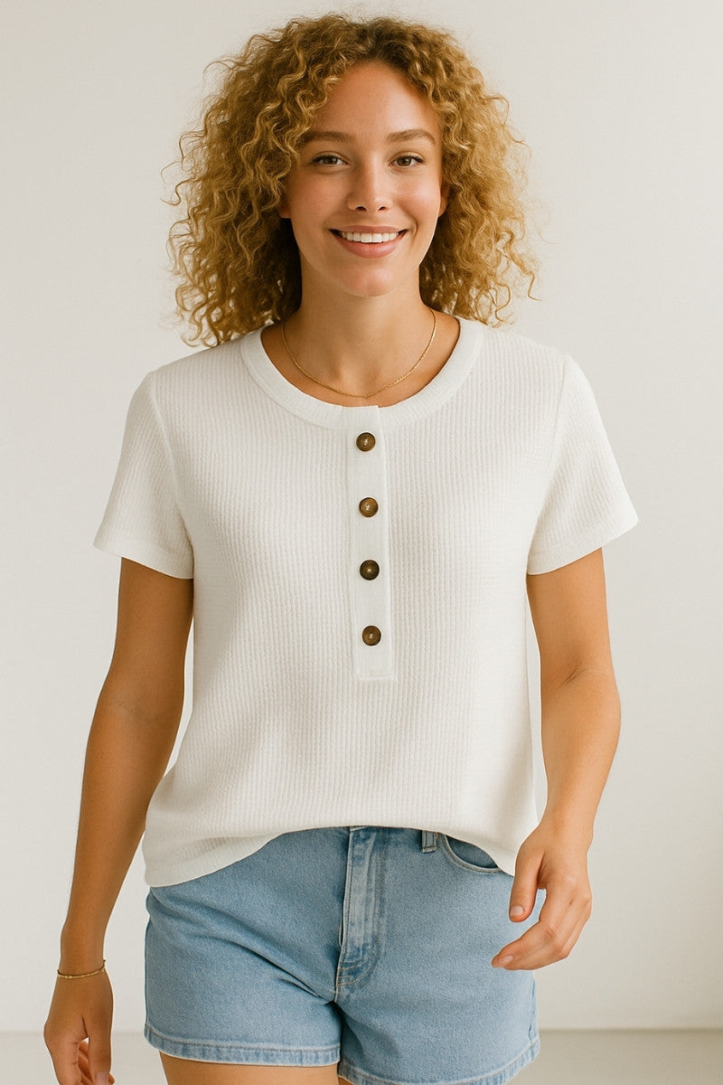 Waffle Knit Button Henley Tee