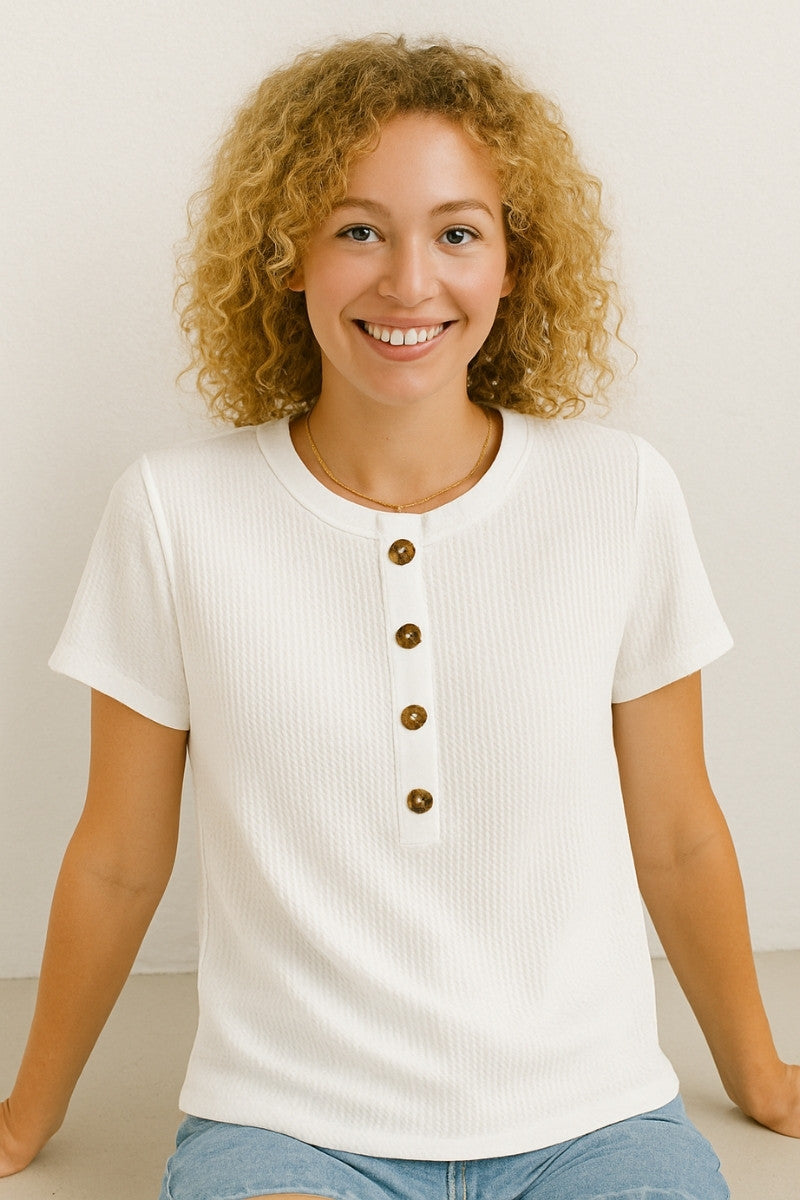 Waffle Knit Button Henley Tee