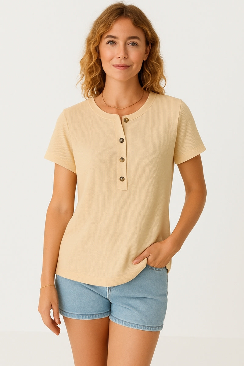 Waffle Knit Button Henley Tee