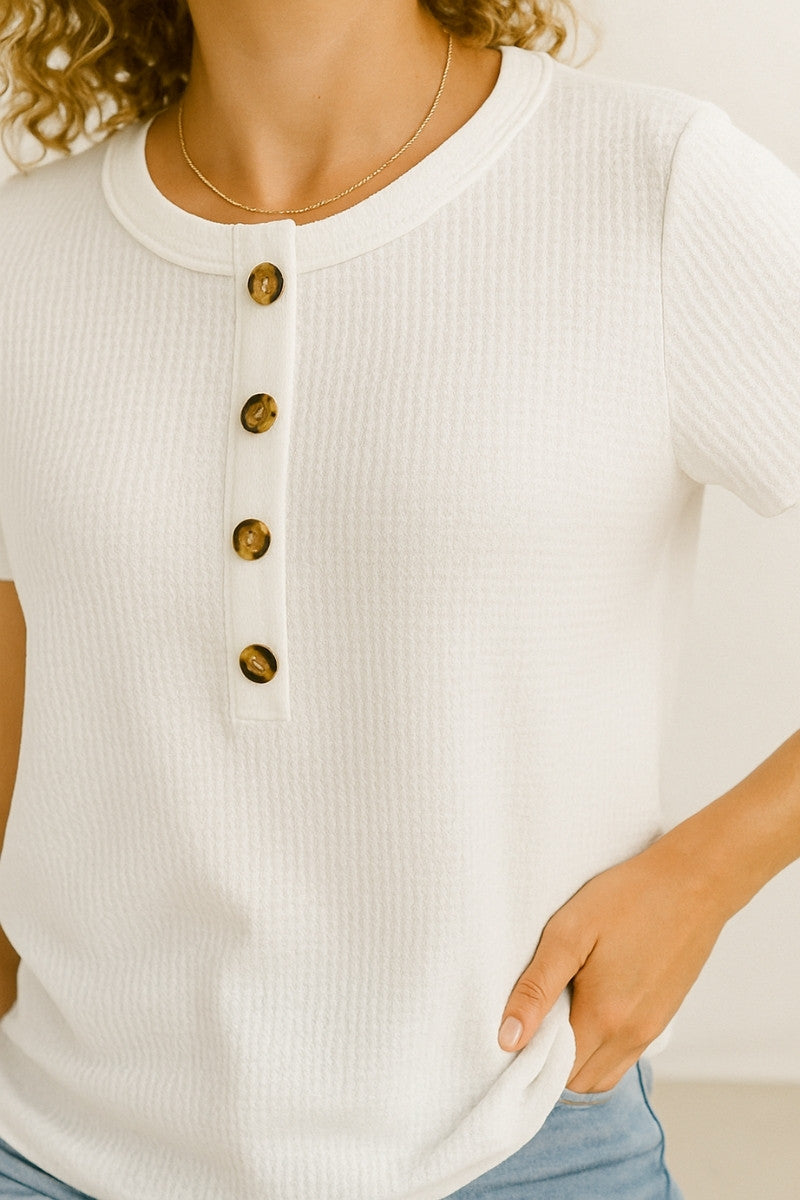 Waffle Knit Button Henley Tee