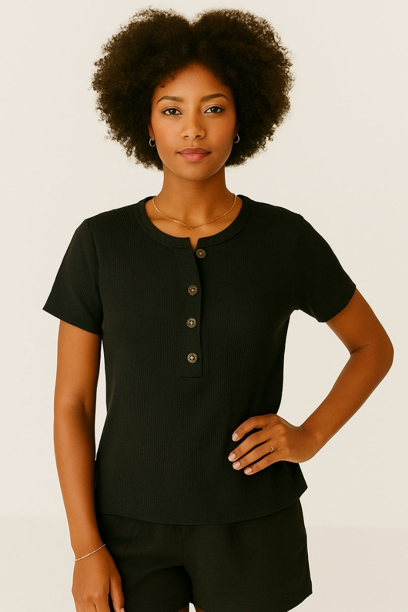 Waffle Knit Button Henley Tee