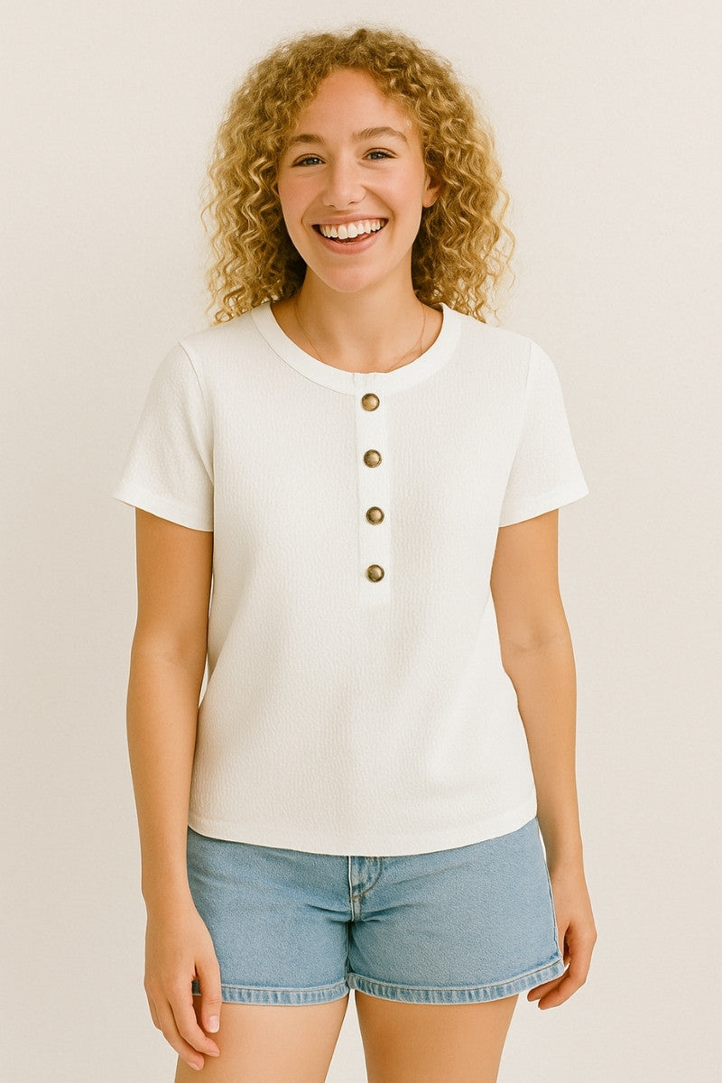Waffle Knit Button Henley Tee
