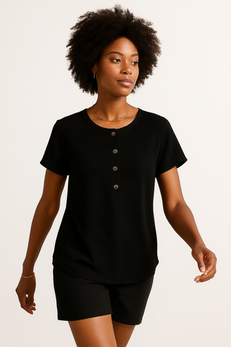 Waffle Knit Button Henley Tee