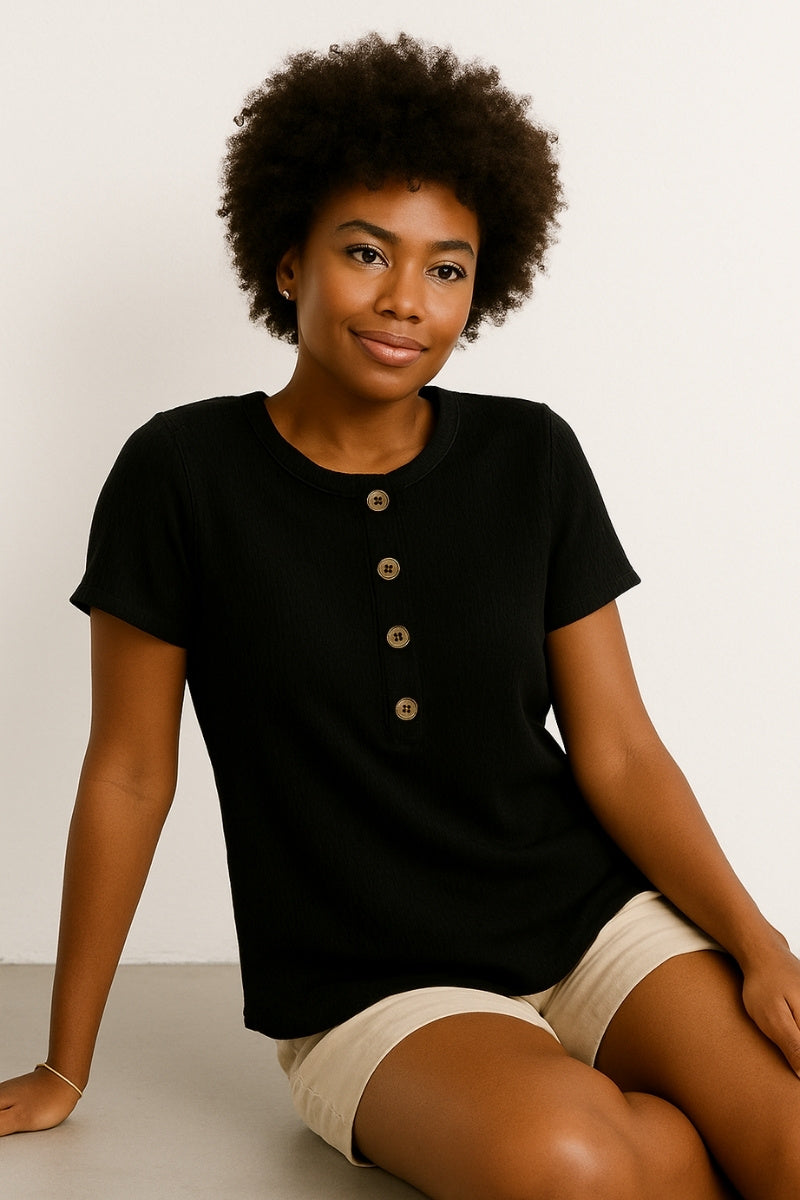 Waffle Knit Button Henley Tee