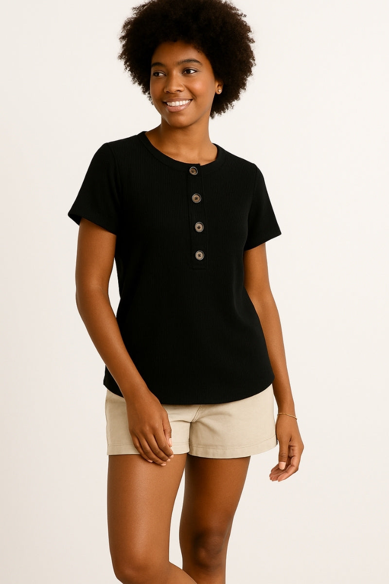 Waffle Knit Button Henley Tee
