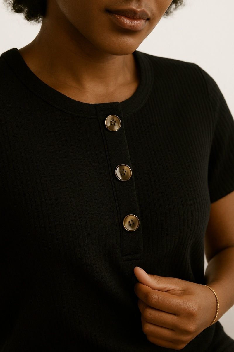 Waffle Knit Button Henley Tee