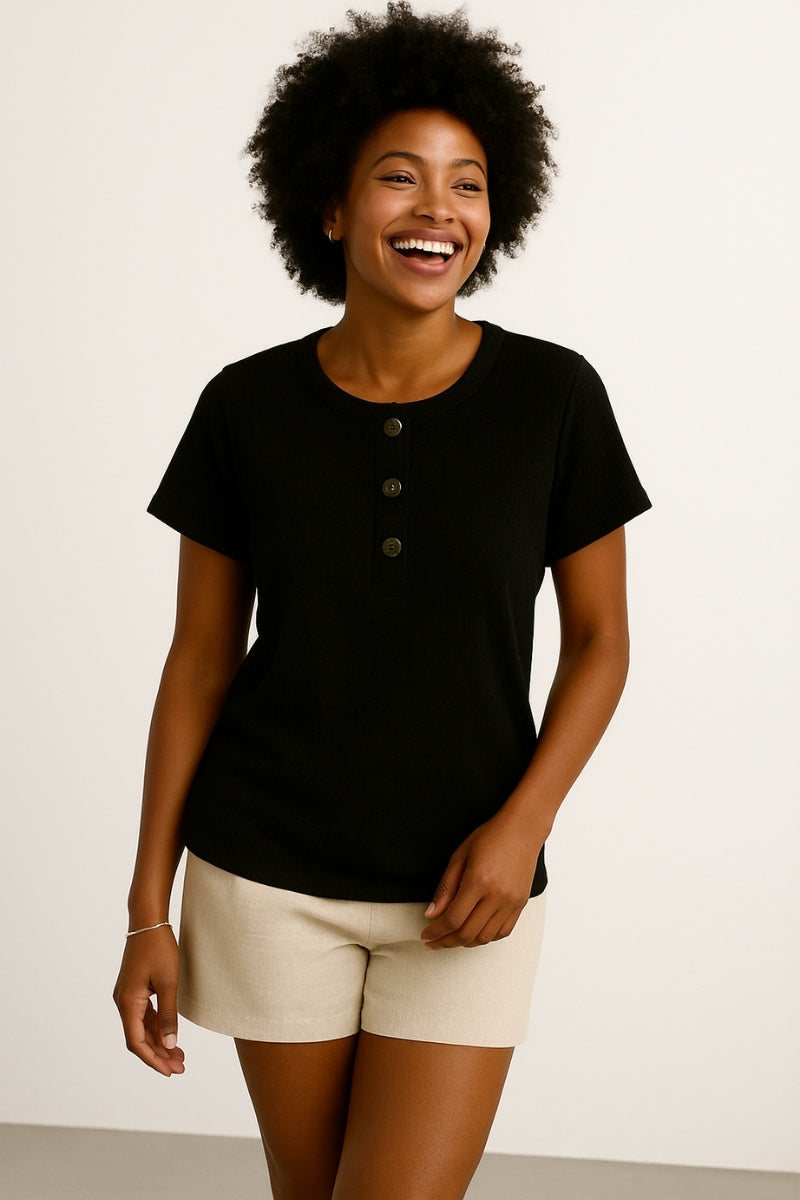 Waffle Knit Button Henley Tee