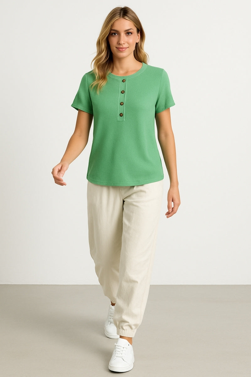 Waffle Knit Button Henley Tee